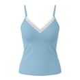 thumbnail image 6 of VBVC Women's Lace V-Neck Built In Bra Tank Top , Ladies' Soft Stretch Spaghetti Strap Layer Camisole , Summer Lounge Going Out Tops For Women,Light Blue,S-2XL, 6 of 8