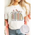 thumbnail image 1 of Bookshelf Flower Fashion Cotton Letter Print T-shirt, Short Sleeve Crew Neck Casual Top for Summer & Spring, Women's Clothing, 1 of 7