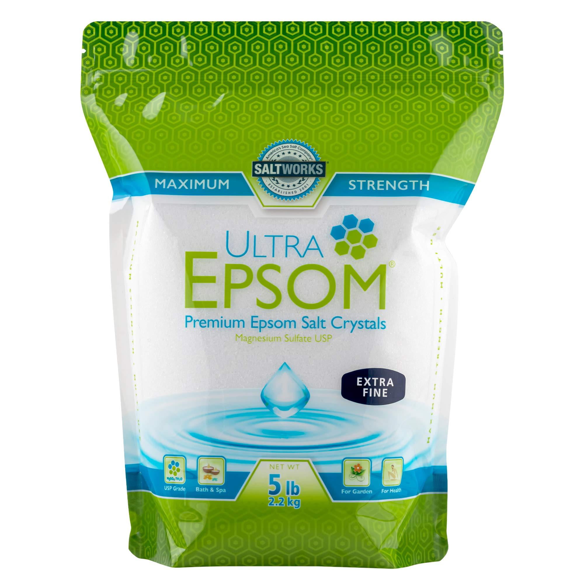 SaltWorks Ultra Epsom Salt, USP Grade, Extra Fine Grain, 5 lb Bag