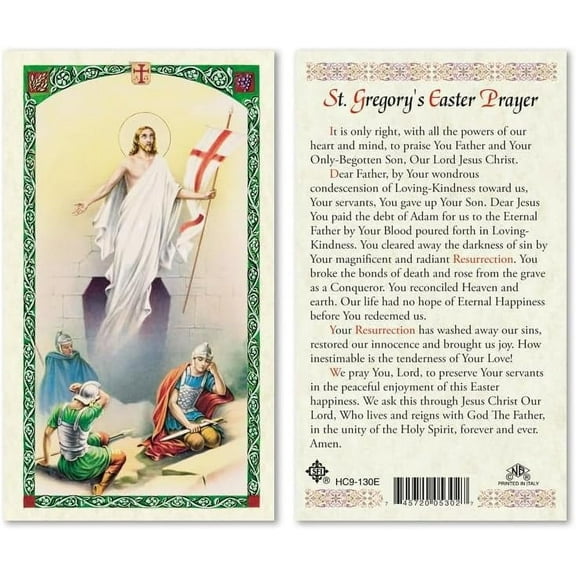 Resurrection ST Gregory's Easter Laminated Prayer Card 2-Sided Holy Cards - Pack of 25 (English)