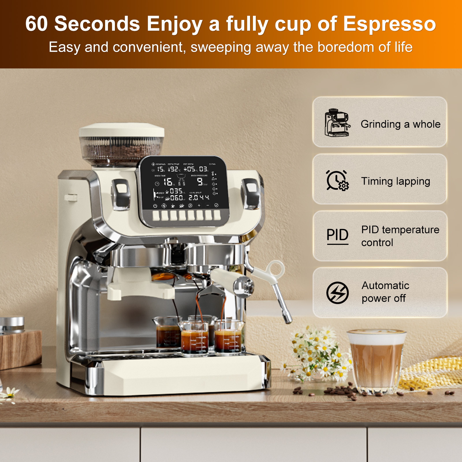 Mcilpoog 15-Bar, 1-Cup Cream Espresso Machine