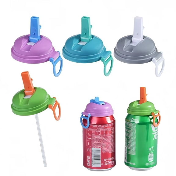 LHYXU 4 color 4 pack Soda Can Lids with Straws, Reusable Silicone Straws Soda ​Can Covers, Airtight Seal, Easy to Use, Prevents Spills, Fits Standard Cans.
