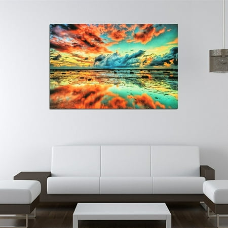 Matthews Silk Frame (24''x36'' Abstract Trippy Sunset-Sea Beach Pictures Silk Cloth Poster Picture Home Wall Decoration Christmas)