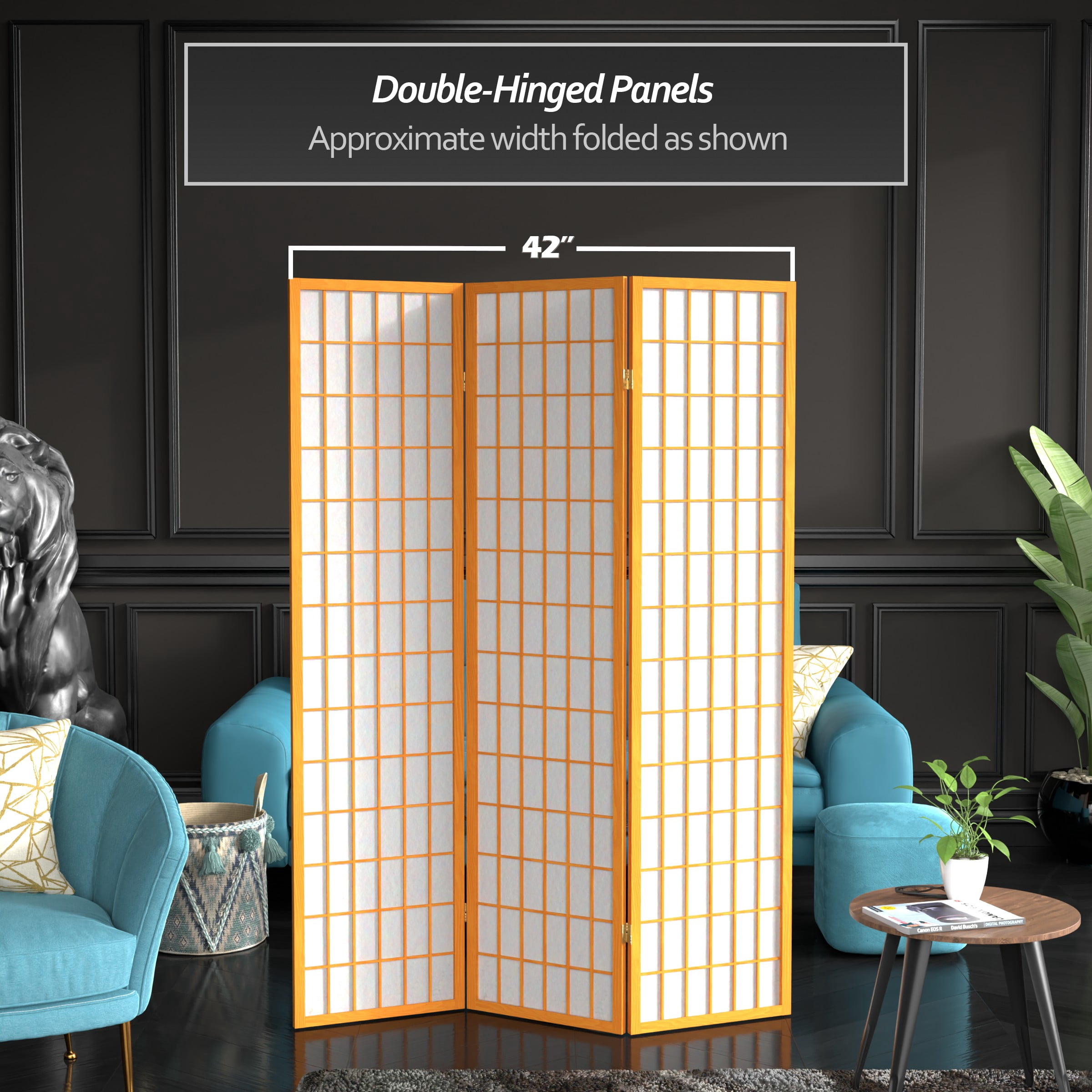 6 ft. Tall Window Pane Shoji Screen - Honey - 3 Panels
