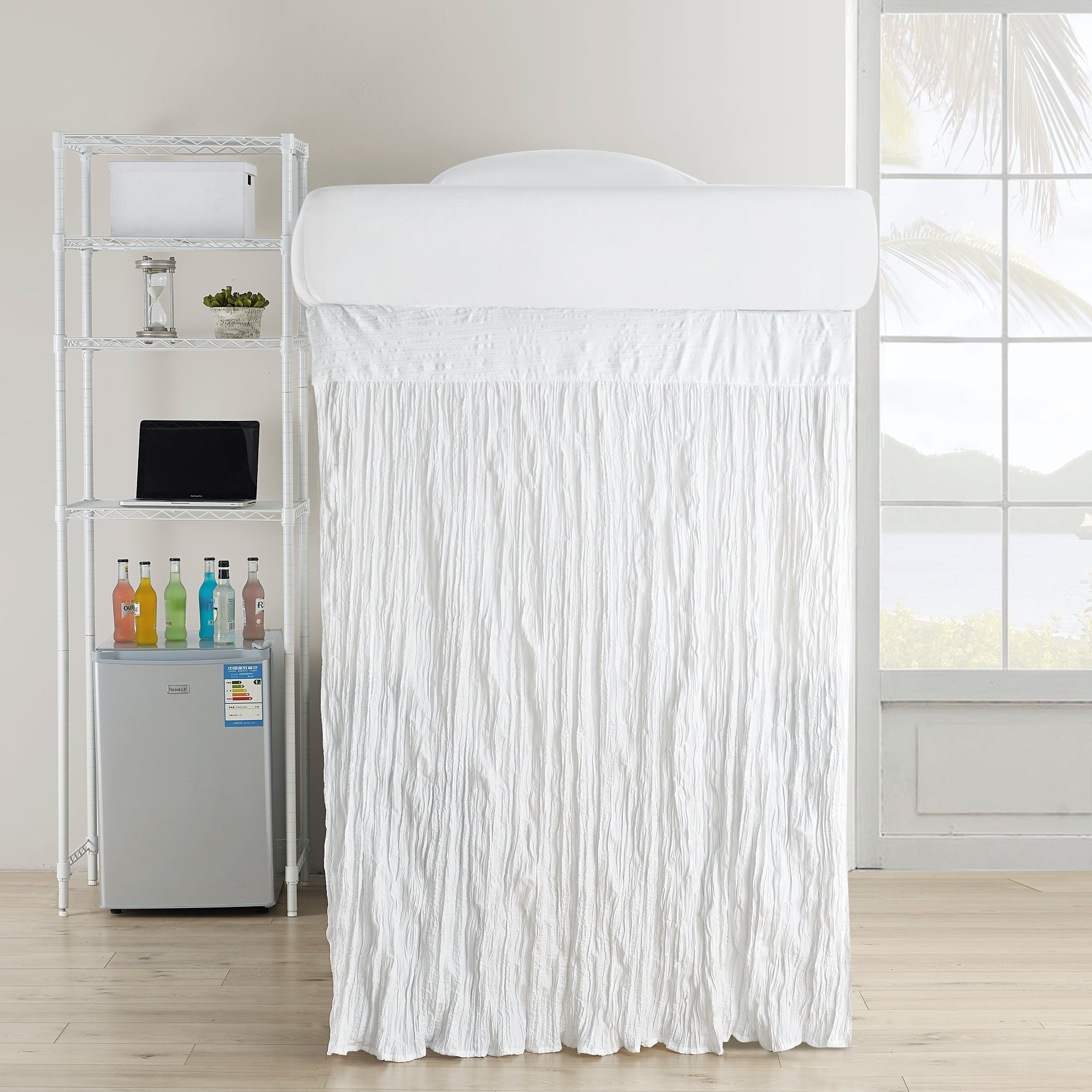 Crinkle Extended Bed Skirt Twin XL White (For Raised or Lofted Beds