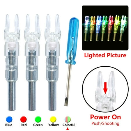3pcs Hunting Shooting Fit 6.2mm Arrow Shaft Lighted Bow LED Glowing Arrow Nock Tail