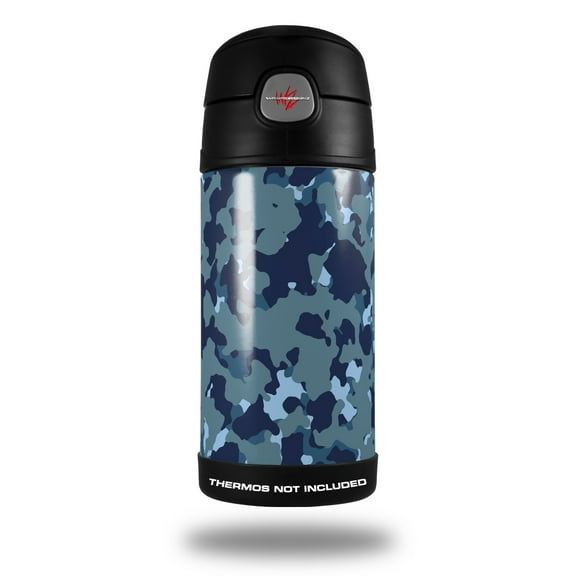 Skin Decal Wrap for Thermos Funtainer 12oz Bottle WraptorCamo Old School Camouflage Camo Navy (BOTTLE NOT INCLUDED) by WraptorSkinz