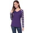 thumbnail image 4 of INSPIRE CHIC Women's Striped Raglan Long Sleeve V Neck T-shirt, 4 of 7
