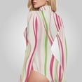 thumbnail image 4 of Colorful Wavy Lines Striped Women's Bodysuit Jumpsuit Mock Turtle Neck Long Sleeve TopsOne Piece Leotards Shirt Yoga Outfits, 4 of 8