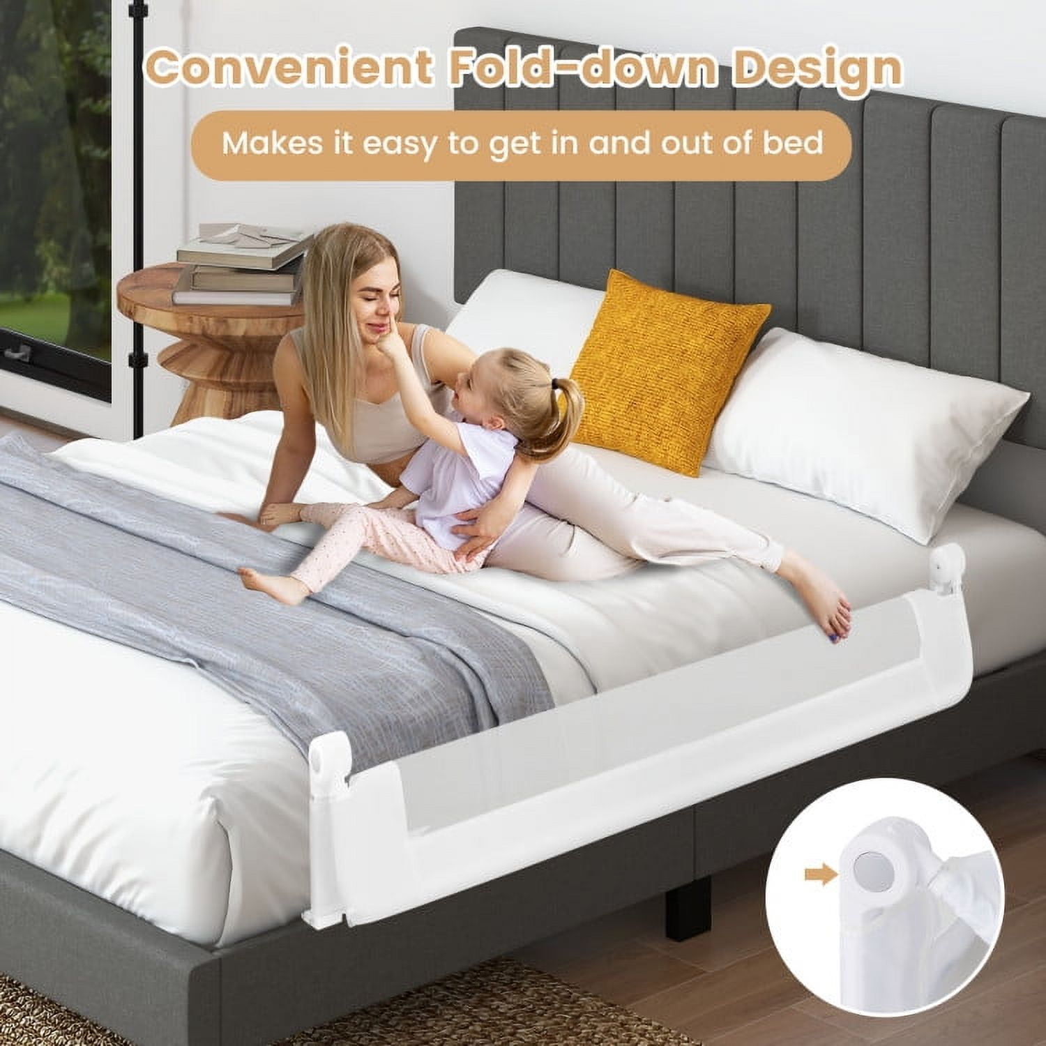 YYAo Baby Bassinet, Bedside Bassinet, Baby Bassinets Bedside Sleeper,Foldable Bed Rail Swing Down Baby Bed Guard Rail-White
