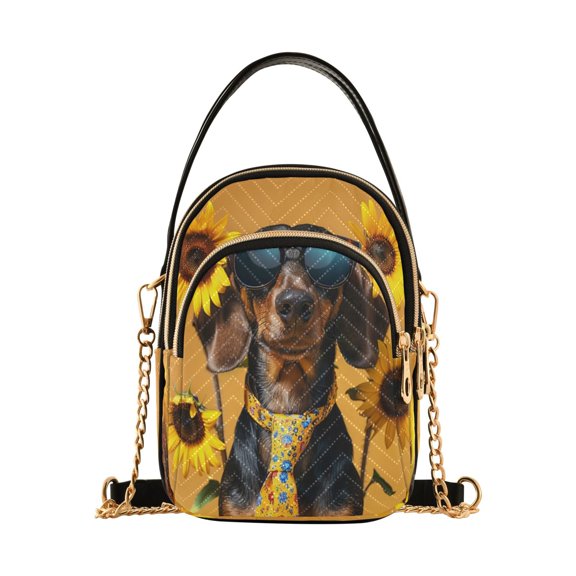 ALAZA Chain Crossbody Bags for Women Dog with Sunflowers Shoulder Handbag Phone Purse