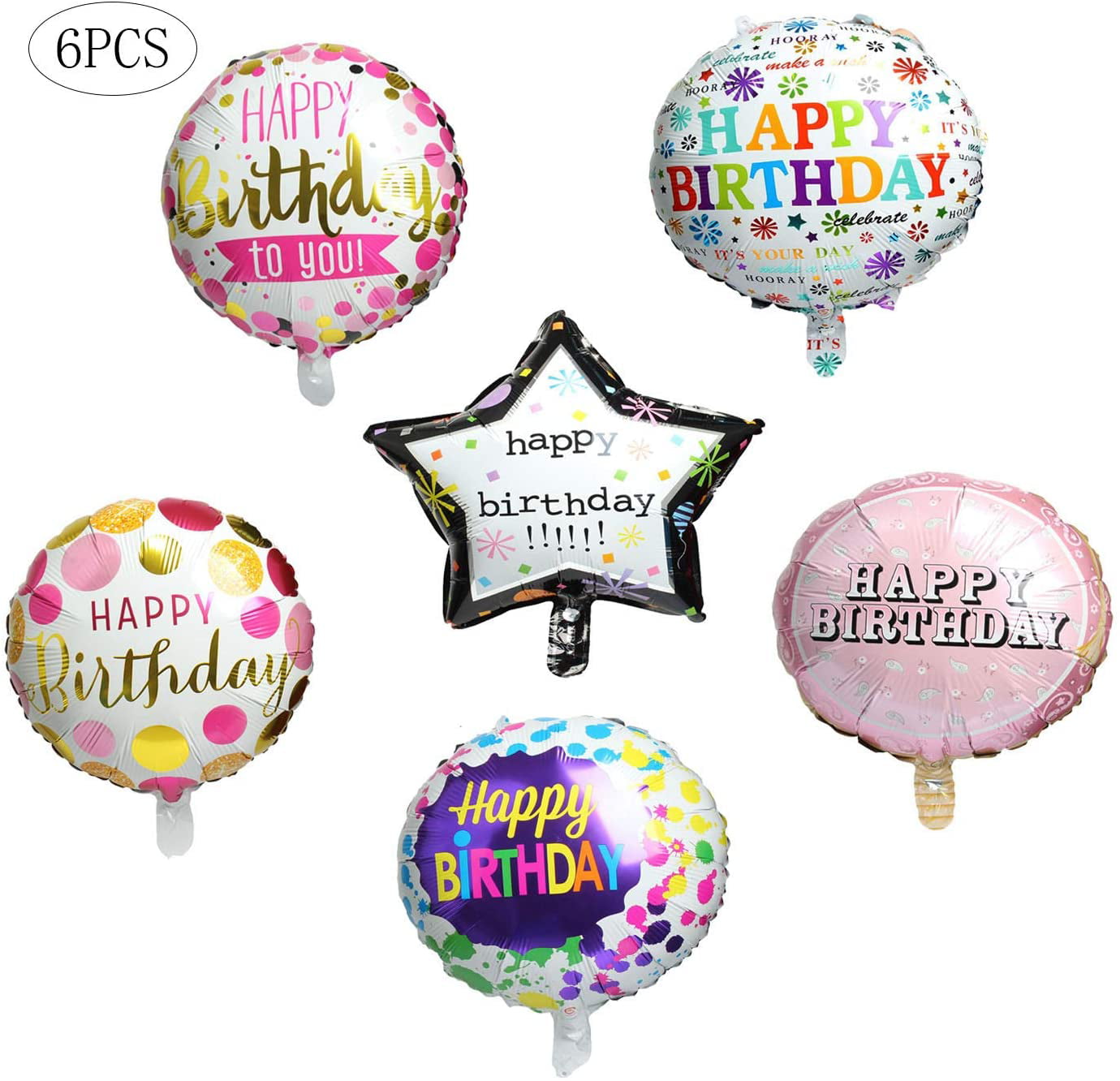 18 Inch Happy Birthday Balloons Round Foil Mylar Helium Letter Balloon Colorful Birthday Party Decoration Supplies of 6 Pack