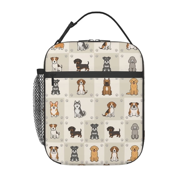 Dog Lunch Bag For Women Men, Cute Dog Breeds Pattern Insulated Reusable Thermal Cooler For Office Work Travel, Lunch Box, Lunch Tote, Portable Carrier