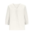 thumbnail image 5 of Cilsoka Shirts for Women Solid Pleated Shirts 3/4 Sleeve V Neck Casual Loose Blouses Trendy Beach Clothes, 5 of 6