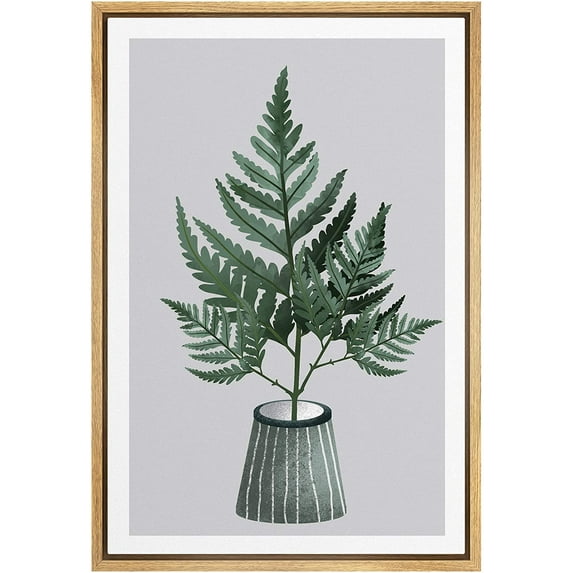 IDEA4WALL Framed Canvas Art Wall Decor Green Fern Leaves in a Vase Botanical Plants Illustrations Modern Art Decorative Elements Relax/Calm for Dorm Home Office - 16"x24"