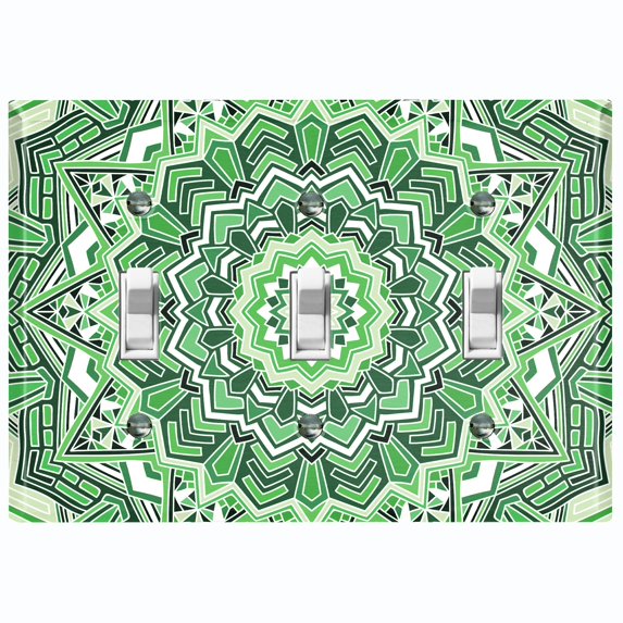 Metal Light Switch Plate Cover Green Mandala Icy Flower Tile Pattern MDL049