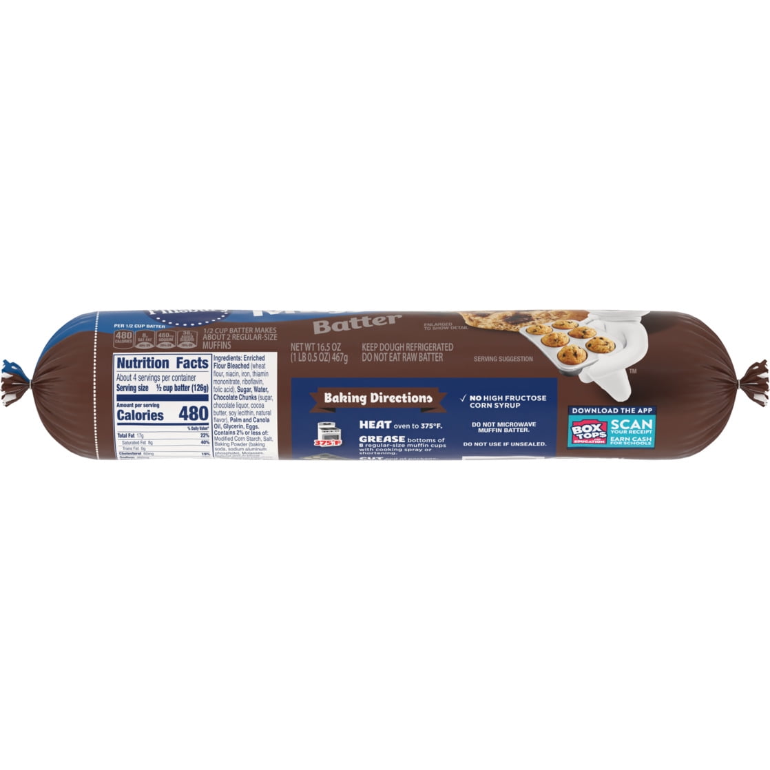 Pillsbury Chocolate Chunk Muffin Batter, Cut and Squeeze Package, 16.5 oz
