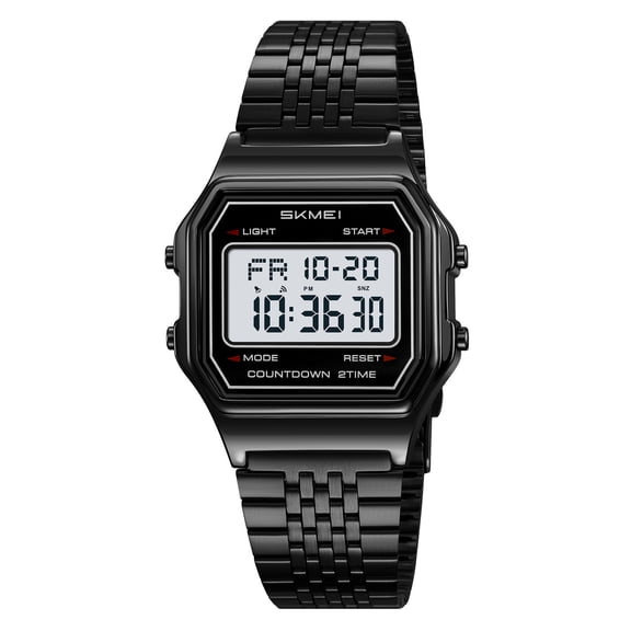 Retro Stainless Steel Digital Watch, Waterproof Luminous Timepiece, with Stopwatch & Countdown, Classic Design for Outdoor Sports & Business Wear