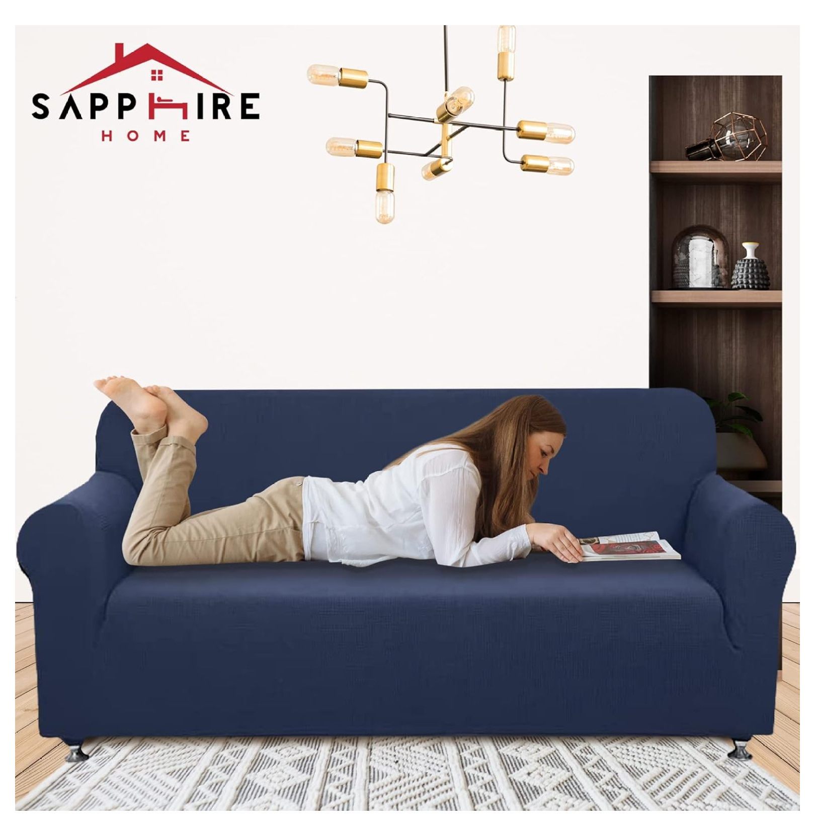 2-Piece Sofa and Loveseat Slipcovers, Couch and Loveseat Covers Set, Form fit Stretch, Wrinkle Free, Furniture Protector, Sofa Covers for Living Room, Polyester Spandex (Blue)
