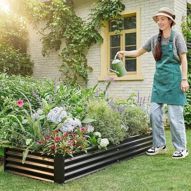 7.6x3.7x0.98ft Galvanized Raised Garden Bed,Outdoor Planter Box Metal Patio Kit Planting Bed for Vegetables Flowers Herb, 1PC