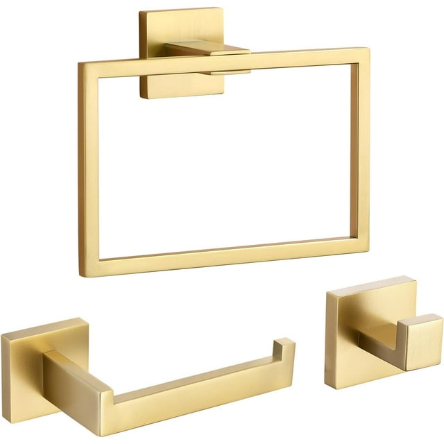 Bathroom Accessory Set Brushed Gold Towel Ring Set Stainless Steel Toilet Paper Holder Towel Ring Robe Hook Wall Mount