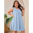 thumbnail image 5 of SHOWMALL Women's Plus Size Sleeveless Dress with Pockets, Pleated Chest Summer Sundress, Light Blue 1X Soft Breathable Tank Dress for Beach & Vacation, 5 of 7