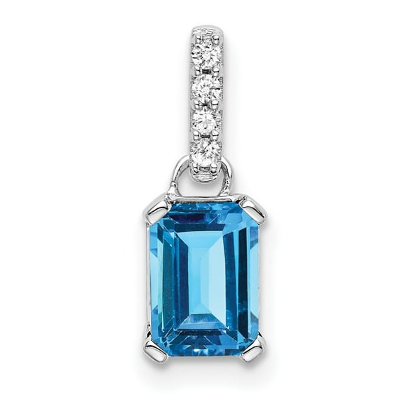 Auriga 10k White Gold Blue Topaz and Diamond Pendant for Women (L-15.9mm, W-5.5mm)