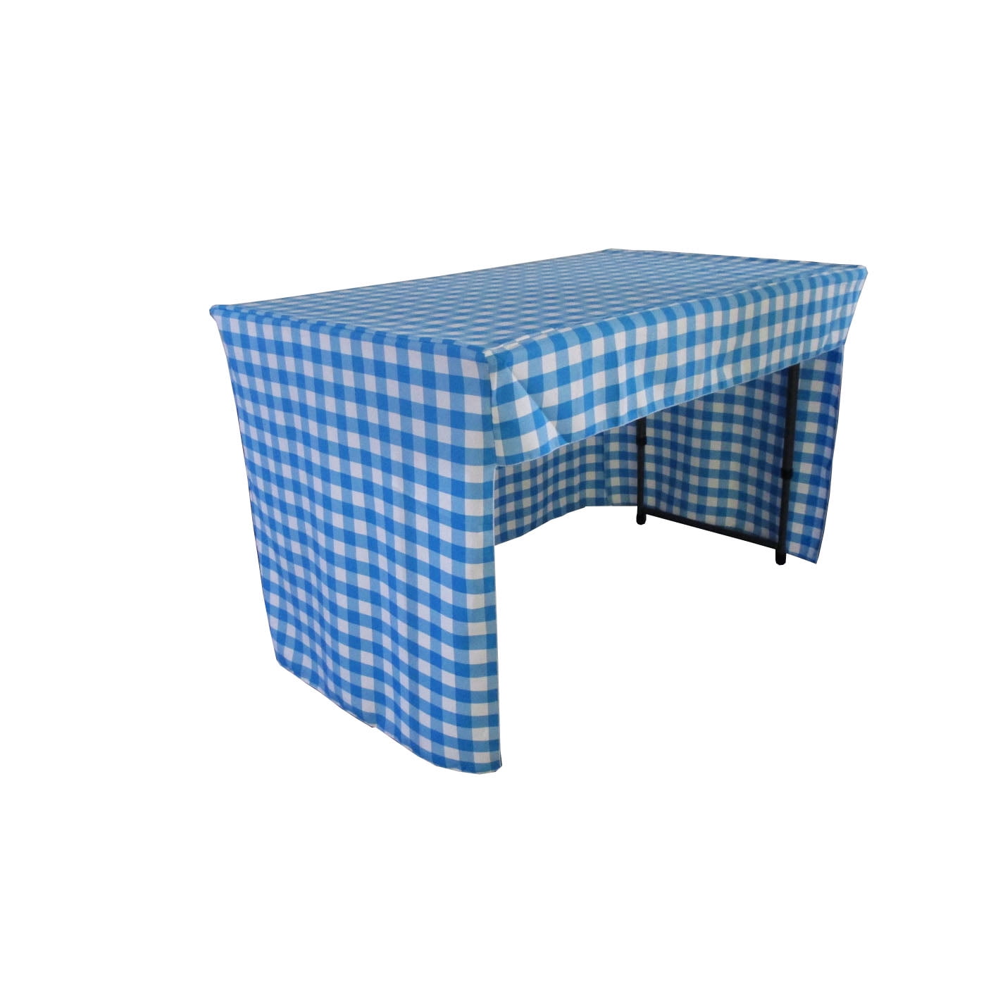 LA Linen Open Back Fitted Checkered Classroom Tablecloth 96 by 30 by 30Inch, Turquoise/White