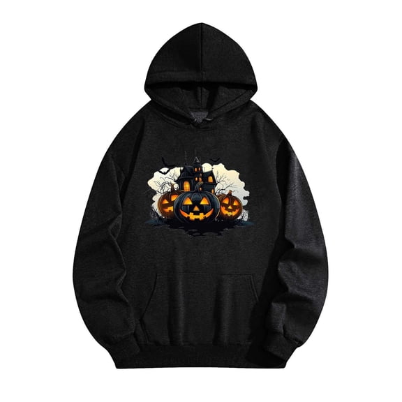 Gamivast Halloween Graphic Hoodies for Women Spooky and Jack-O'-Lantern Print Long Sleeve Pullover Sweatshirts Casual Fall Tops Novelty Apparel Black XL