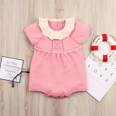 

Newborn Baby Girl Knitted Romper Sweet Short Sleeve Baby Jumpsuit Sunsuit Outfits Clothes Overall