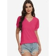 thumbnail image 3 of Womens Summer Tops V Neck T Shirts Swiss Dot Puff Sleeve Tops Loose Casual Tshirts, 3 of 6