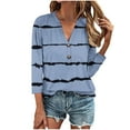 thumbnail image 2 of GaThRRgYP Tops for Women Trendy,Womens Blouse V Neck T Shirts,Women's Casual Fashion Loose V-neck Button Print Seven-quarter Sleeve Top Blue XXL, 2 of 5