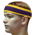 thumbnail image 2 of Couver Unisex Terry Striped Basketball Headband Sweatband, Yellow/Purple/Blue, 3 Pieces, 2 of 7