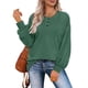 thumbnail image 2 of Top de manga larga para mujer, jersey con botones y cuello redondo, blusa informal holgada de manga larga para mujer, verde oscuro S, 2 of 6