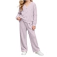 thumbnail image 2 of BXJX Girls Knit Outfit Sets Size 10-12 T, V Neck Button Down Long Sleeve 2 PC Cardigans & Wide Leg Pants Sets Purple, 2 of 8