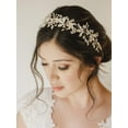thumbnail image 2 of Handmade Rhinestone Wedding Headband Flower-Leaf Bridal Headpieces for Wedding Pearl Hair Accessories (Silver)C, 2 of 7