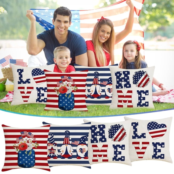 VIKSZOY Holiday Decoration,4PC Independence Day Print PillowCase Linen Sofa Cushion Cover Home Decor Cushion Cover Family Pillowcase