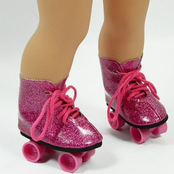 Pink Glitter Roller Skates for 18 Inch Dolls