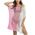 thumbnail image 2 of Njoeus Women’s Hollow Out Crochet Bathing Suit Cover Ups for Women V Neck Color Block Bikini Coverup Summer Swimsuit Beach Cover up Dresses, 2 of 5