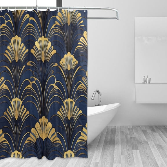 Yayeee Shower Curtain with Hooks 72"x72" Waterproof Fabric Bathroom Hanging Decor, Gold Art Pattern