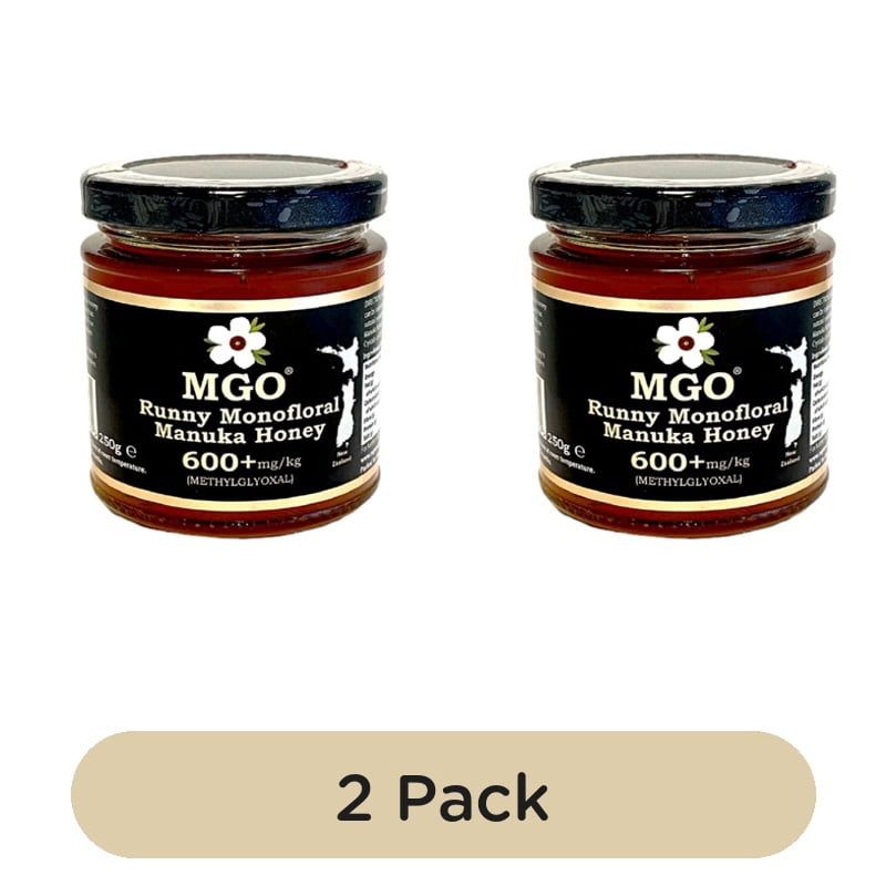 MGO Monofloral Runny Manuka Honey 600+ mg/kg Methylglyoxal 250g, British Import (Pack of 2)