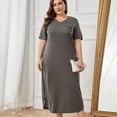 thumbnail image 6 of ebukurty Plus Size Nightgowns Casual Short Sleeved V-Neck Oversized Pajamas for Women, Sizes 1XL-3XL, 6 of 7