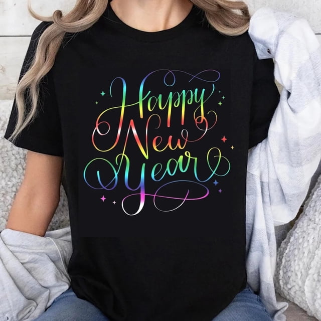 Playera 100% Algodón Año Nuevo Arcoíris para Mujer - Regalo Festivo