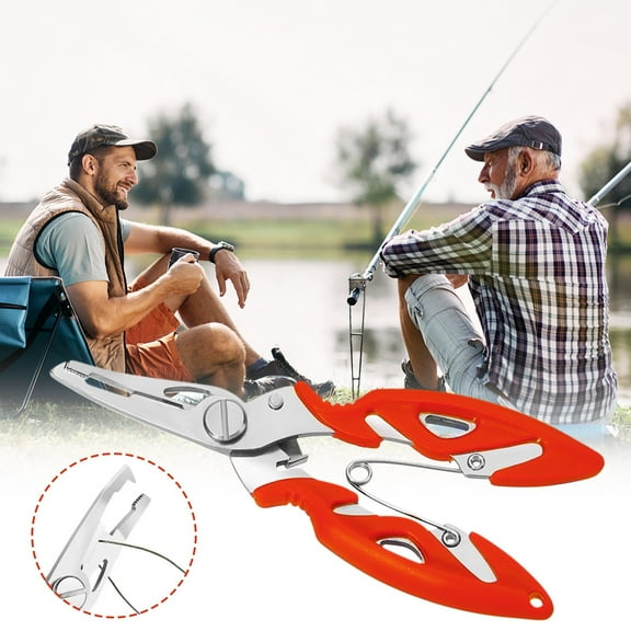HOARBOEG Multifunctional Fishing Pliers with Scissors & Hook Grip - Elbow Design for Tight Spaces, Stainless Steel, Black/Orange