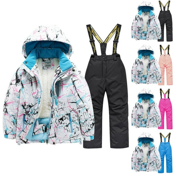 Nmnitkp Winter Kids Boys Ski Suit Pants Jackets Sets Girls Snowbibs Snowboarding Clothes Black,3 Years（6码）
