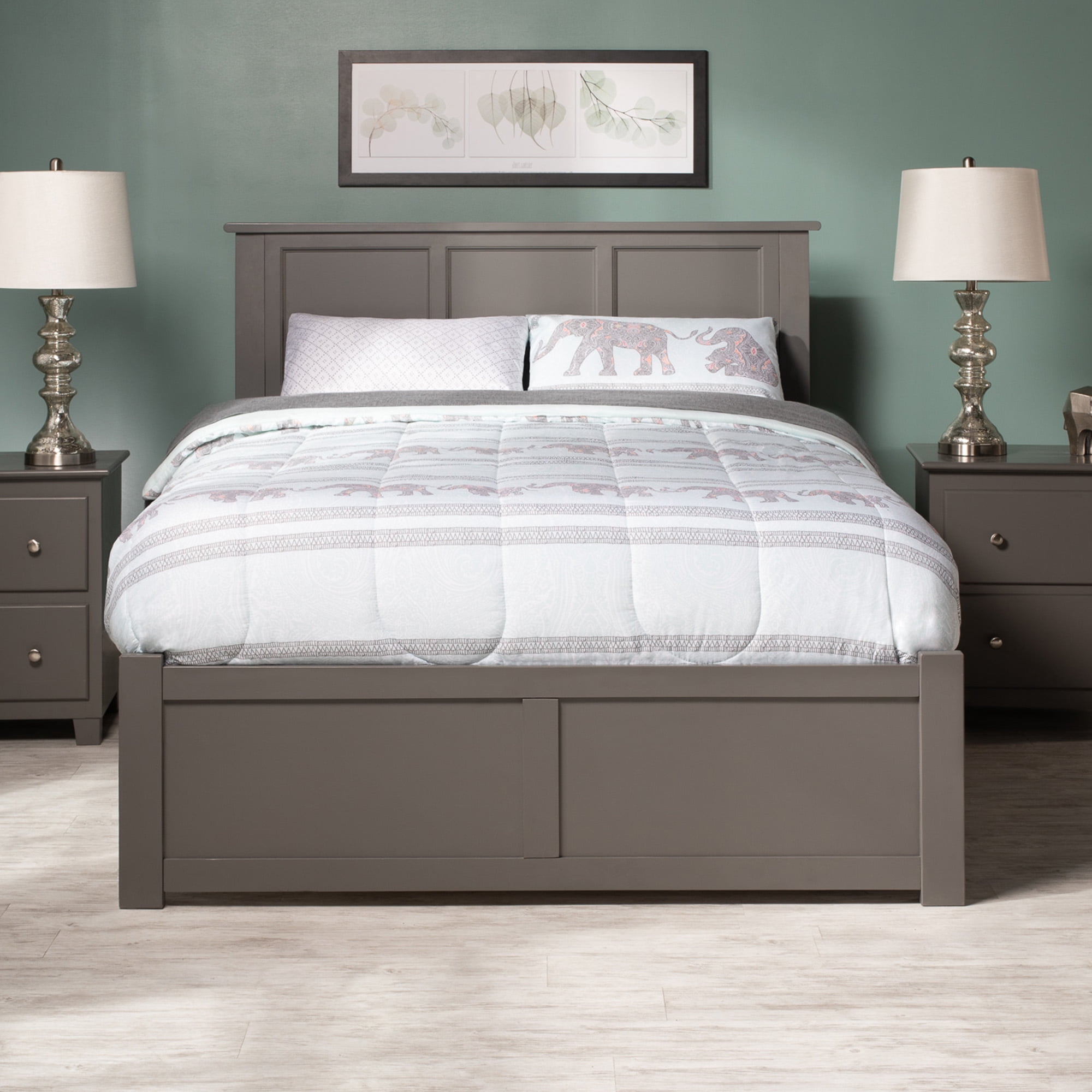 AFI Madison Queen Solid Wood Platform Bed with Footboard & Storage Drawers, Grey