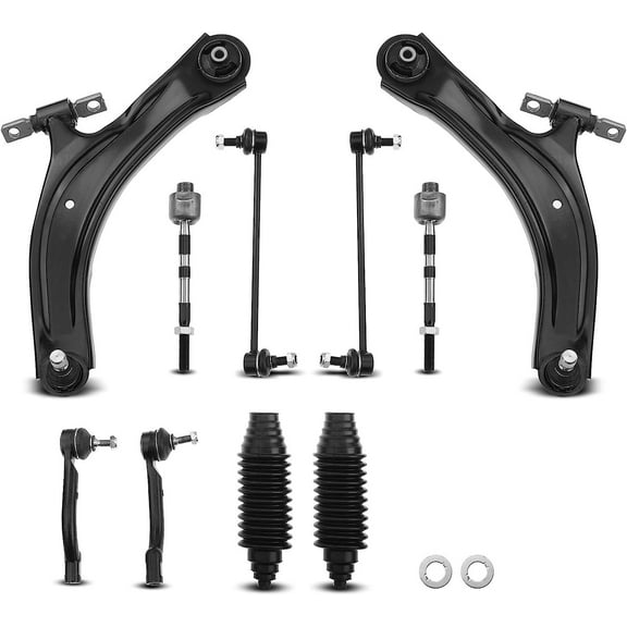 A-Premium 10Pcs Front Suspension Kit Lower Control Arm with Ball Joint Tie Rod End Sway Bar Link Rack and Pinion Bellow Kit Compatible with Nissan Rogue 08-13 Rogue Select 14-15