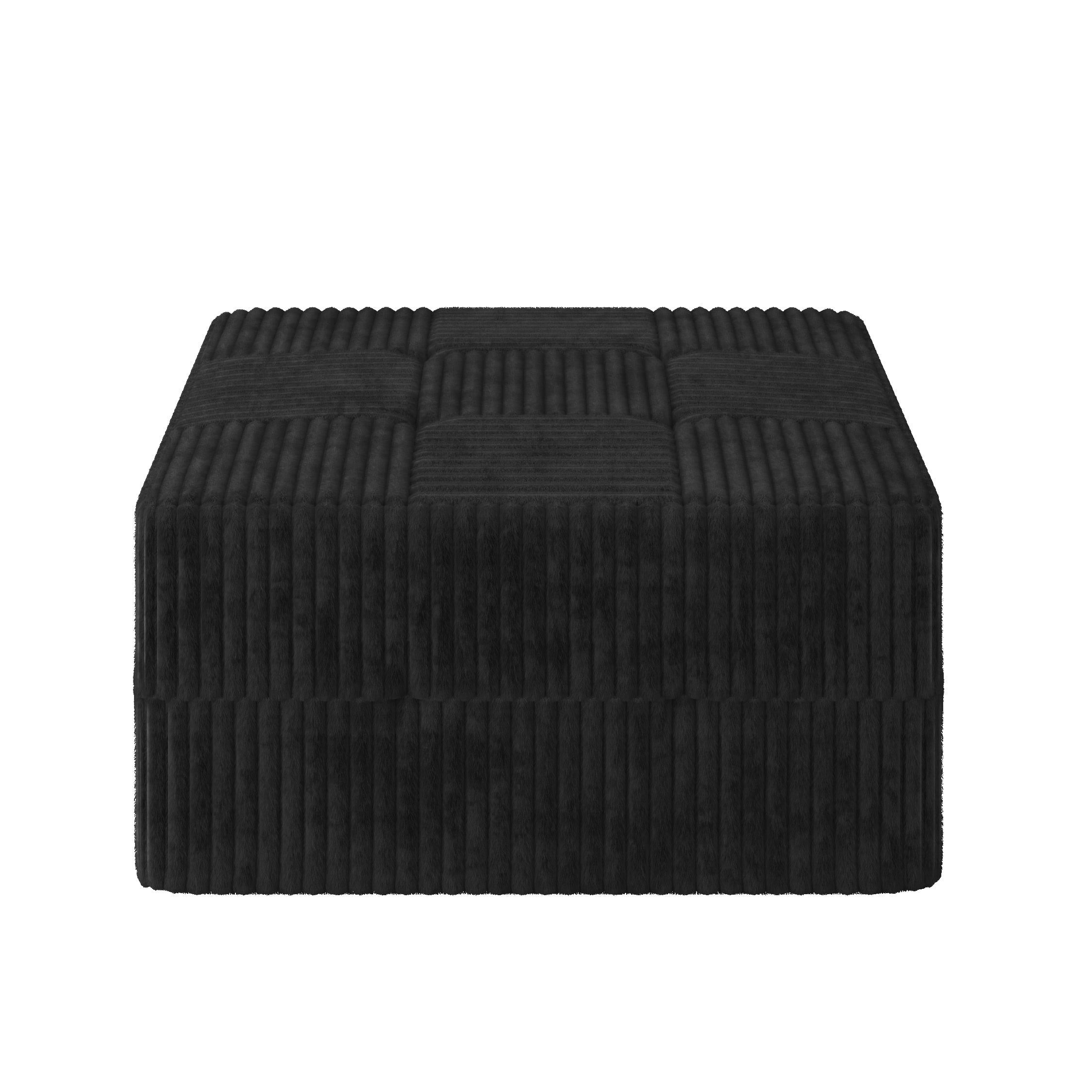 Noble House Arvion 33" Comfy Ottoman Compressed Sectional Sofa, Modular Minimalist Corduroy Sleeper Couch, Black