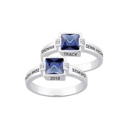 Freestyle, Women's Sterling Silver Square Birthstone & Diamond Class Ring, Personalized, High School or College Graduation