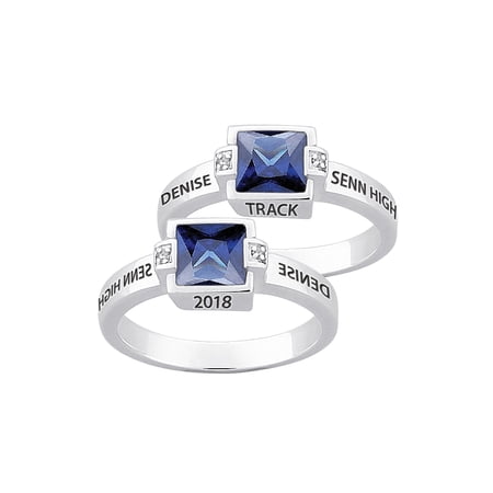 Freestyle, Women's Sterling Silver Square Birthstone & Diamond Class Ring, Personalized, High School or College Graduation